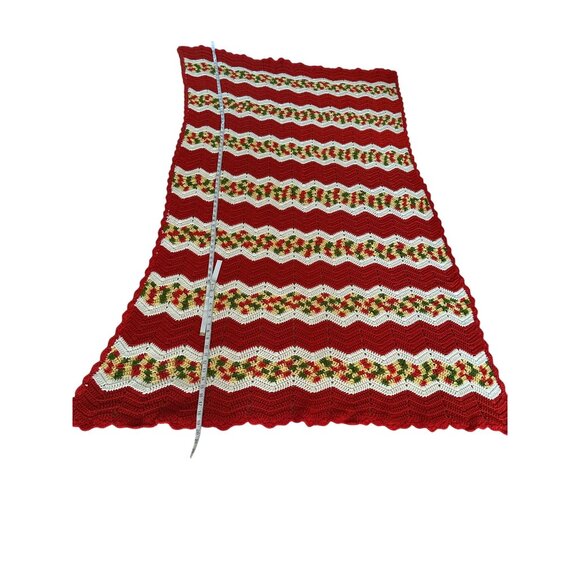 Handmade Crochet Chevron Pattern Blanket Throw Red/Green/White 47"x80" Grandma - Picture 5 of 9